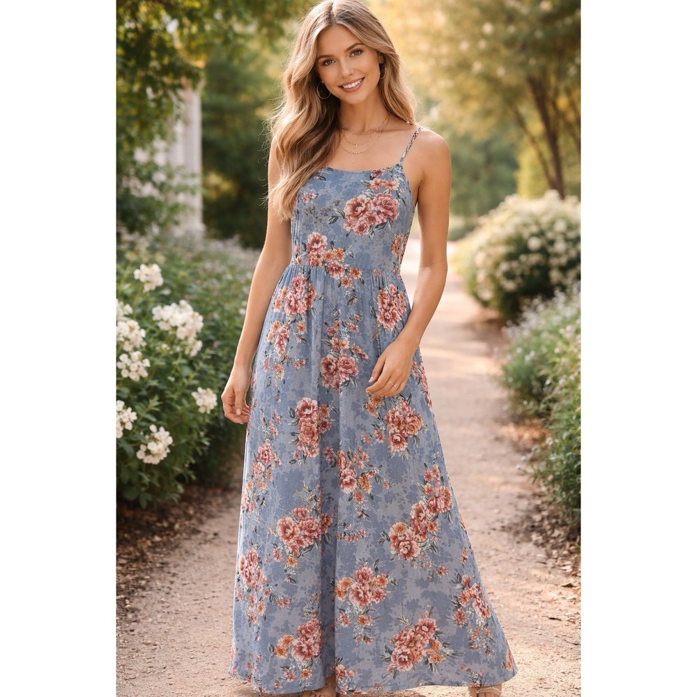 B.O.G Collective Maxi‎ Dress Women's Large Floral Pattern Spaghetti Straps